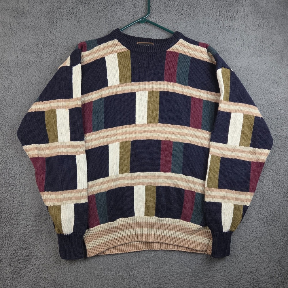 Vintage Bachrach Sweater Men's Large Colorblock Geometric Striped Grandpa 90s